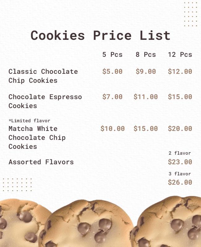 Bakery Cookie Price List Flyer Template