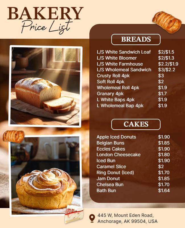 Bakery Price List with Bread and Cake Options Flyer Template