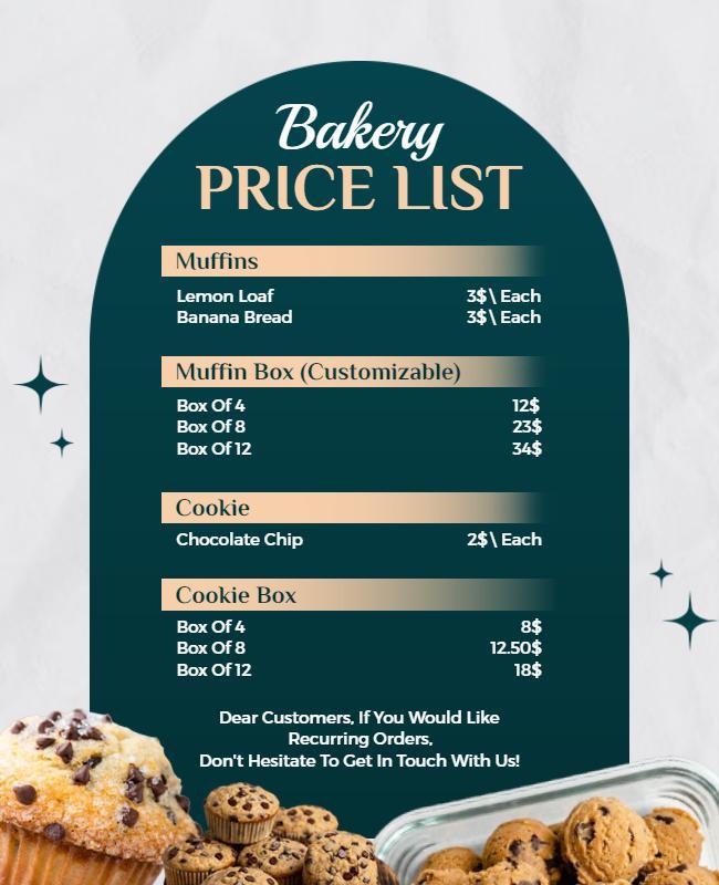 Bakery Price List with Muffins and Cookies Flyer Template