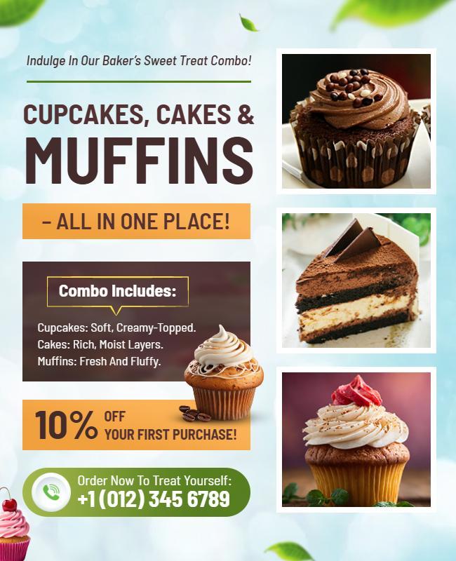 Bakery Treats Advertising Flyer for Cakes and Muffins Template