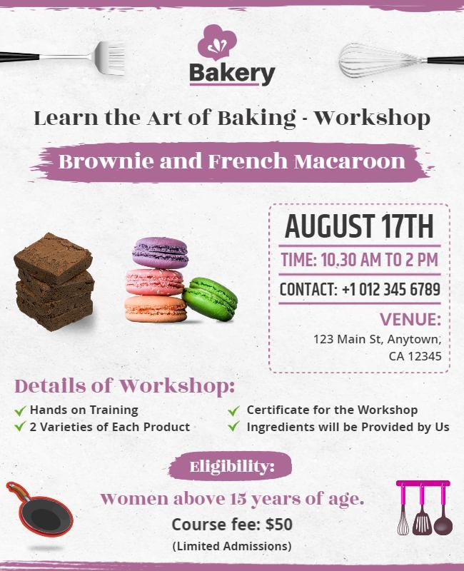 Baking Workshop Brownies Macaroons Flyer Template