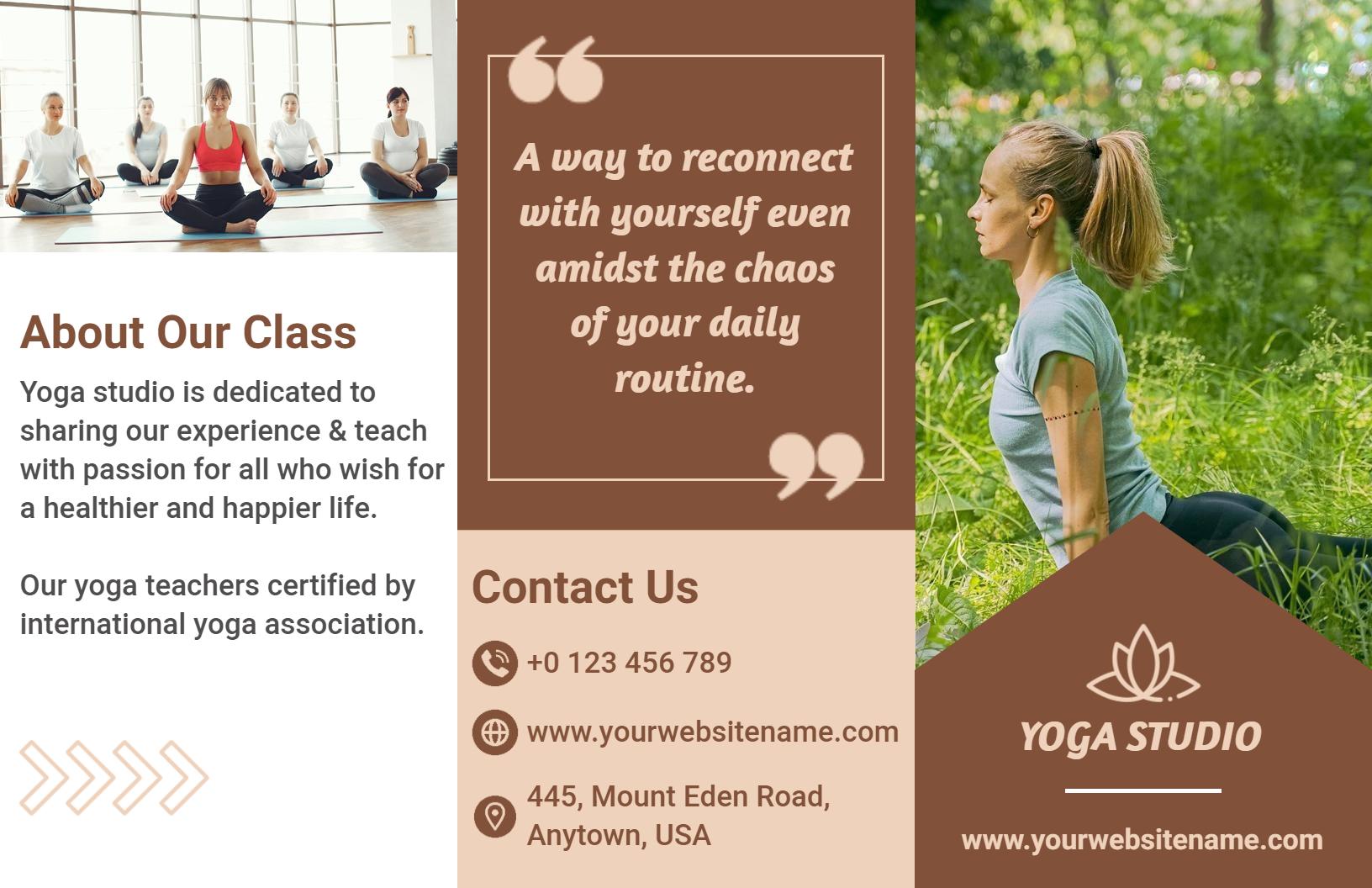 Balanced Mind and Body Yoga Class Benefits Brochure Template