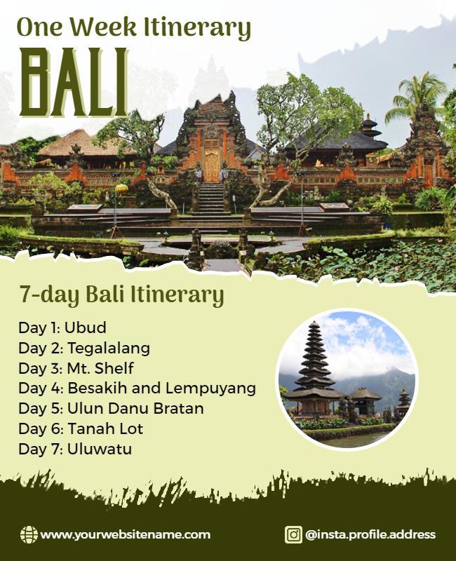 Bali Week Long Itinerary Travel Flyer Template