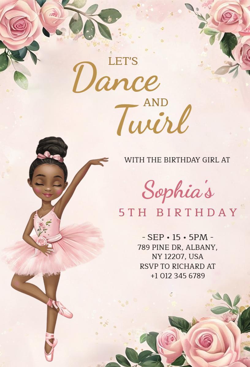 Ballet Dance Party Celebration Kids Birthday Invitation Template