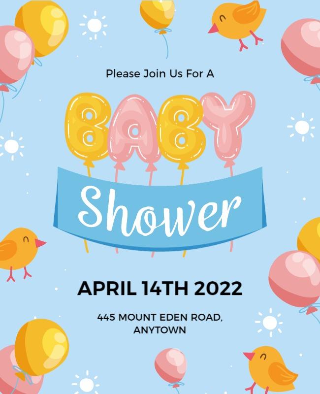 Balloon and Bird Baby Shower Invitation Flyer Template