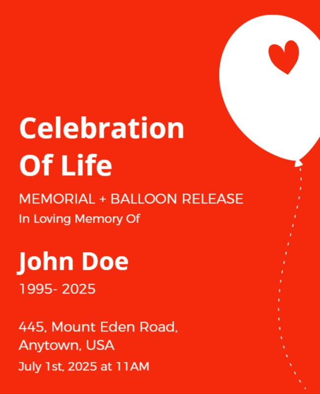 Balloon Release Memorial Celebration Flyer Template