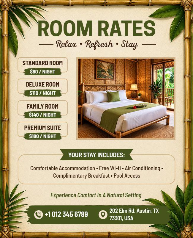 Bamboo Themed Room Rates Advertising Flyer Template