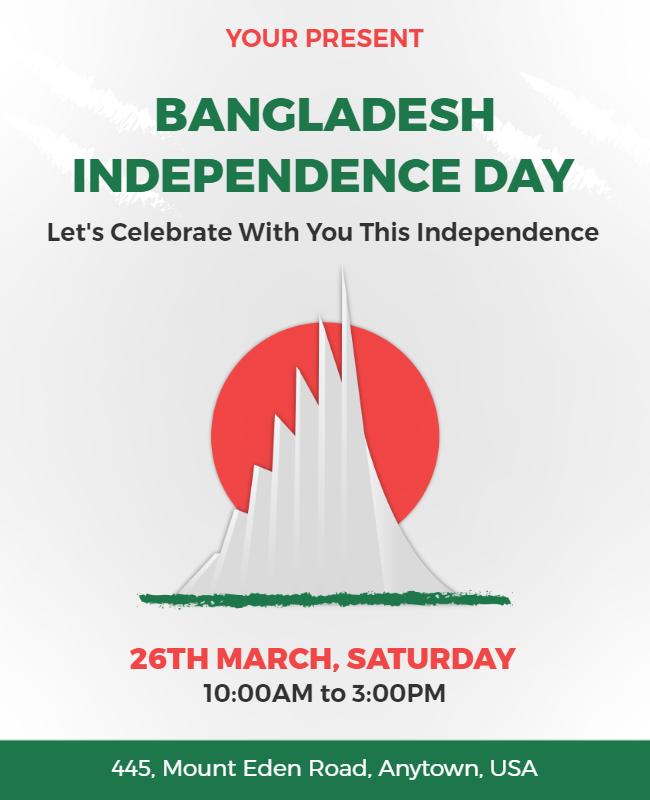 Festive Green and Red Bangladesh Independence Day Flyer Template