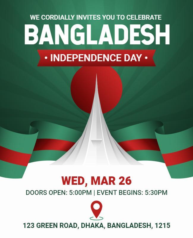 Vibrant Green and Red Bangladesh Independence Day Flyer Template