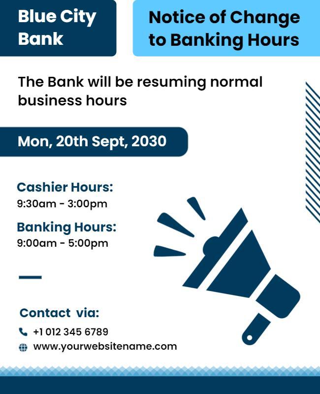 Banking Hours Change Announcement Flyer Template