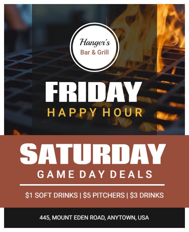 Bar and Grill Game Day Happy Hour Flyer Template