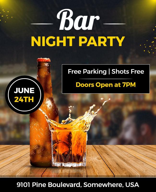 Vibrant Night Party at the Bar with Free Shots Flyer Template