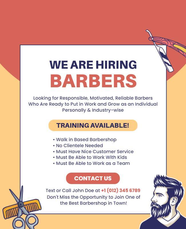 Barber Hiring and Training Opportunity Flyer Template