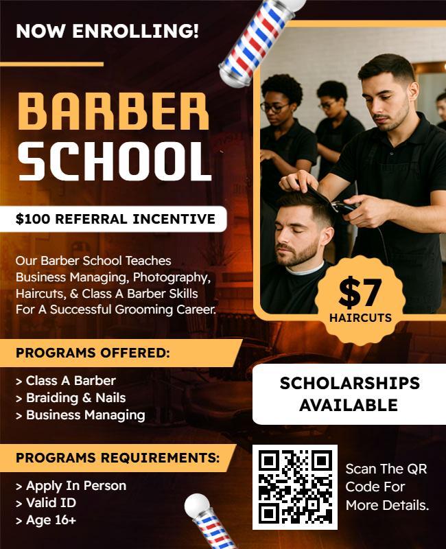 Barber School Enrollment Flyer Template