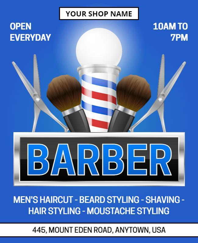 Dynamic Blue Barber Shop Services Advertising Flyer Template