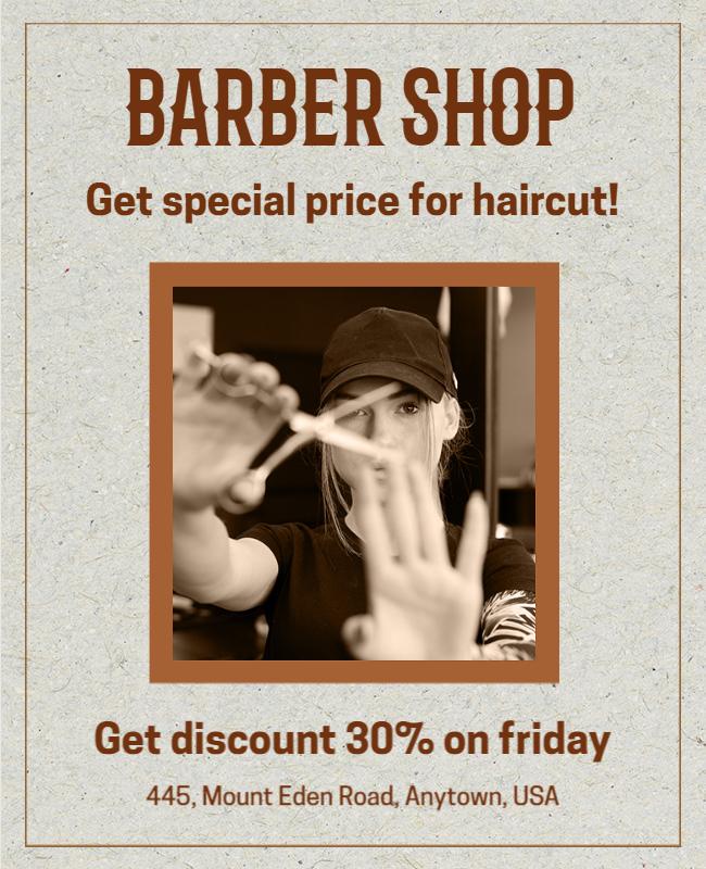 Rustic Vintage Barber Shop Special Discount Flyer Template