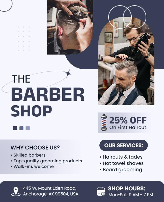 Barber Shop Haircut Services Promotional Flyer Template