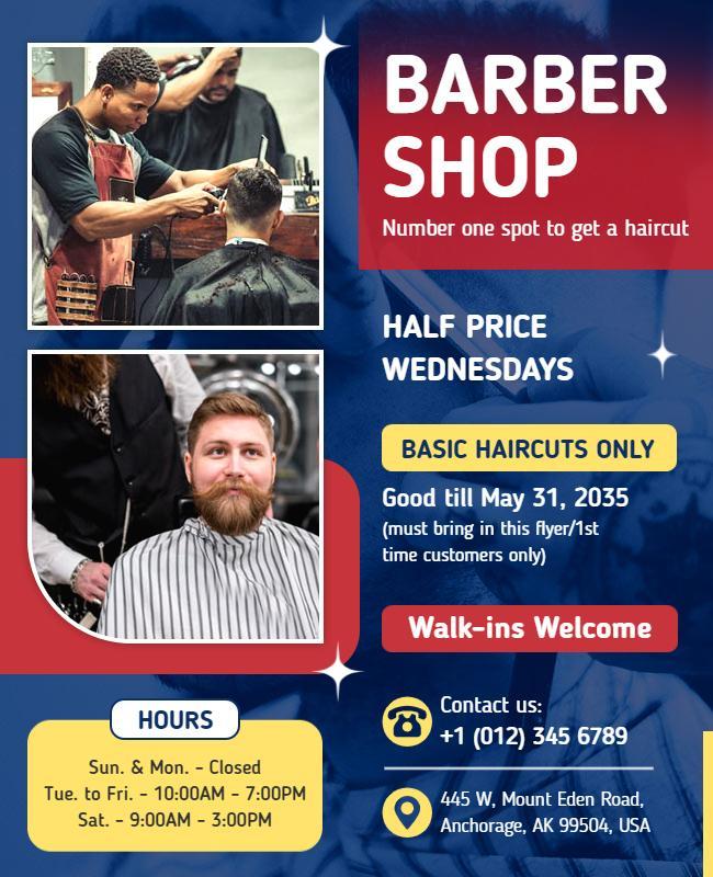 Barber Shop Half Price Wednesdays Flyer Template