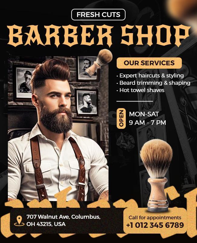 Barber Shop Services Promotional Flyer Template