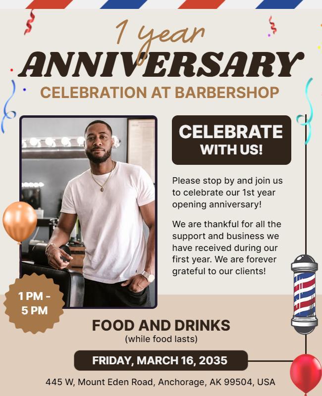 Barbershop Anniversary Celebration Flyer Template