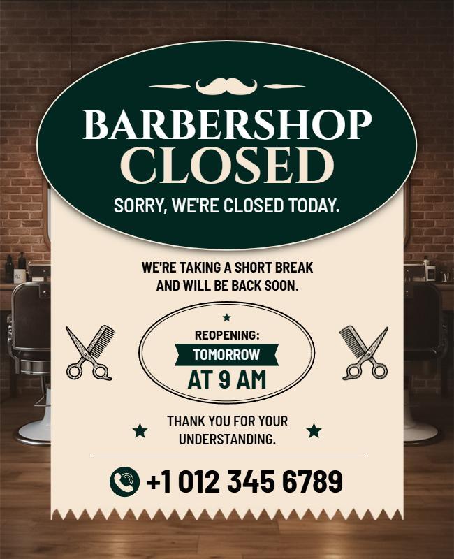 Barbershop Closed for Short Break Flyer Template