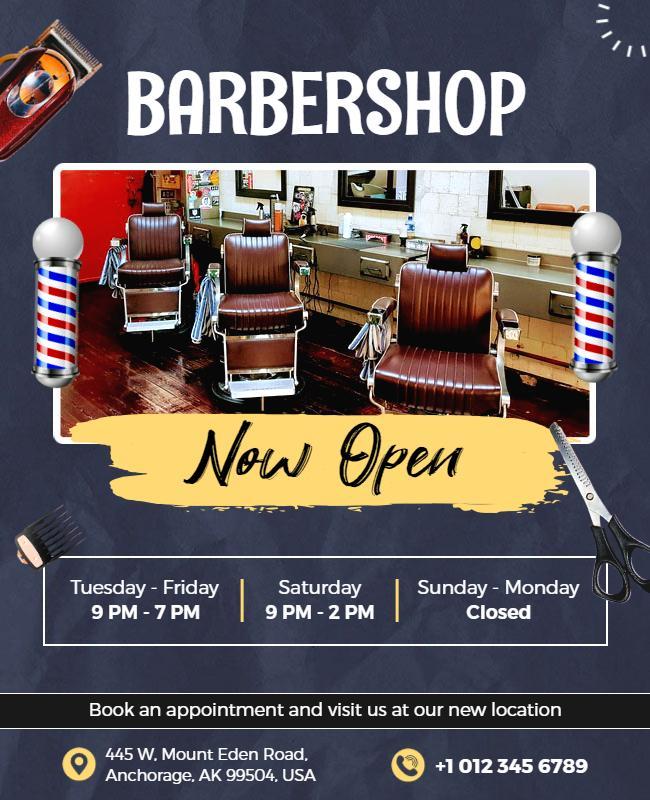 Modern Barber Shop Grand Opening Announcement Flyer Template