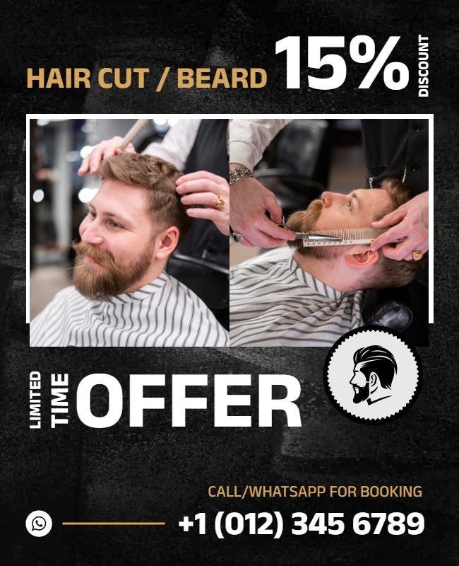 Barbershop Haircut and Beard Discount Offer Flyer Template