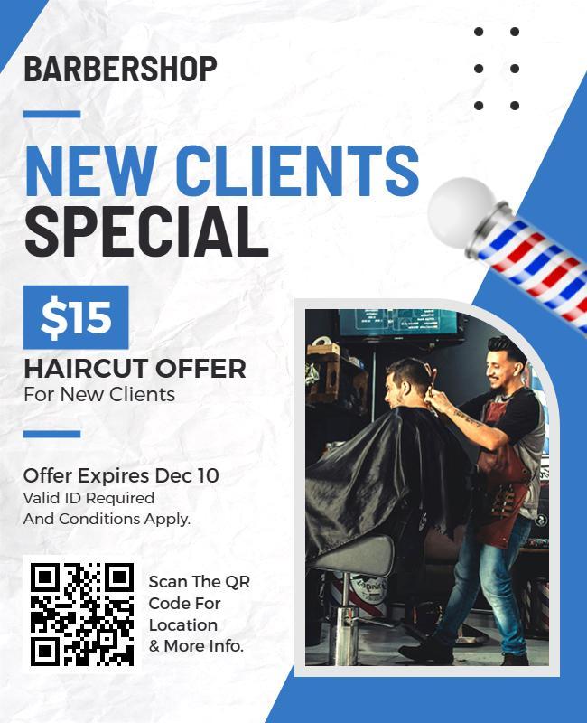 Barbershop New Clients Haircut Special Offer Flyer Template