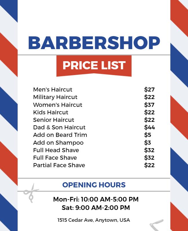 Barbershop Services and Price List Flyer Template