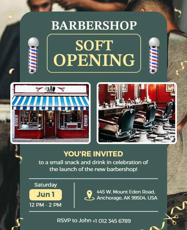 Barbershop Soft Opening Invitation Flyer Template