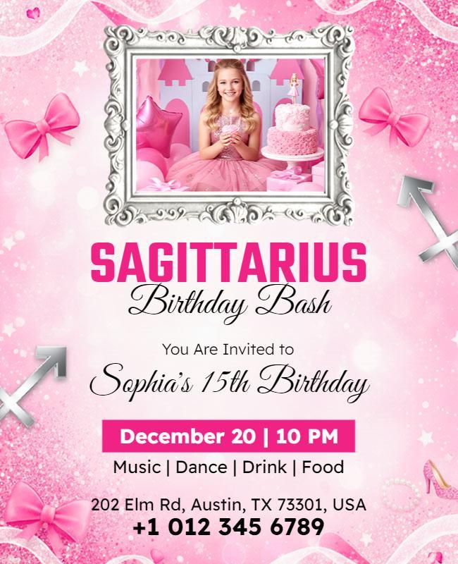 Barbie Theme Sagittarius Birthday Bash Celebration Flyer Template