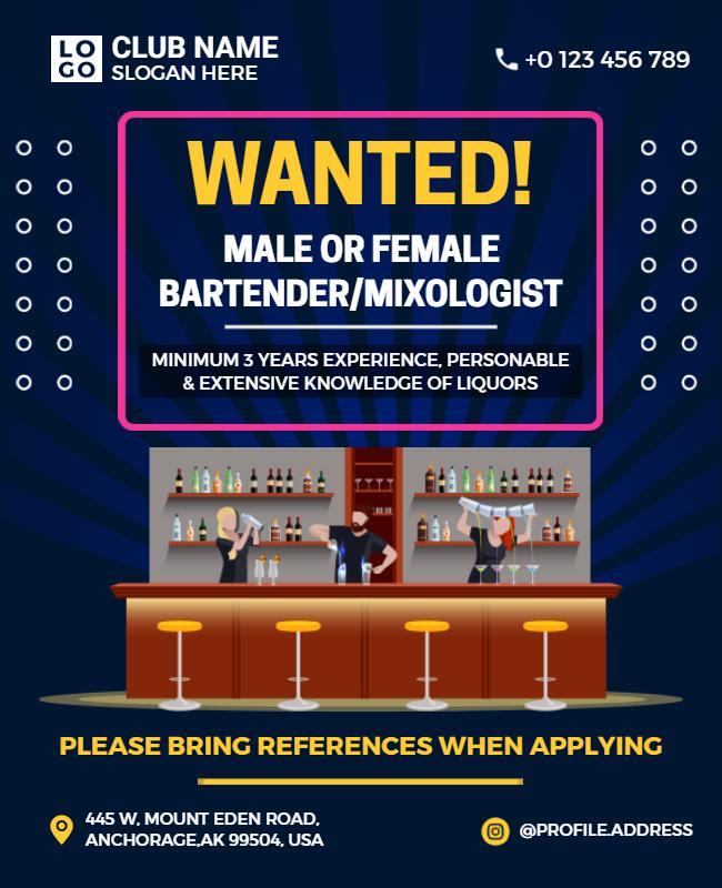 Bartender Job Recruitment Flyer Template