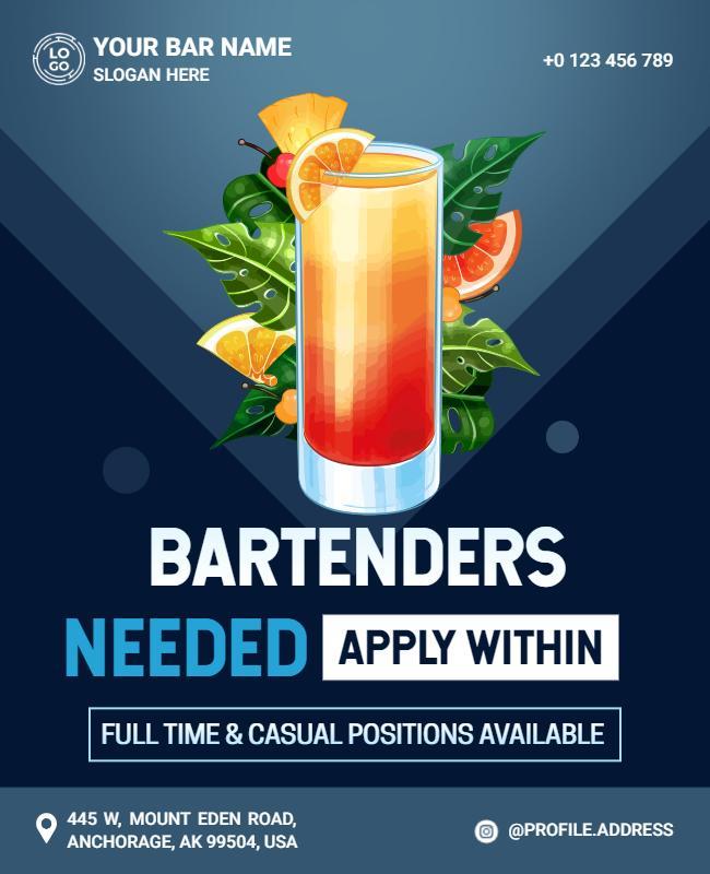 Bartender Job Vacancy Recruitment Flyer Template