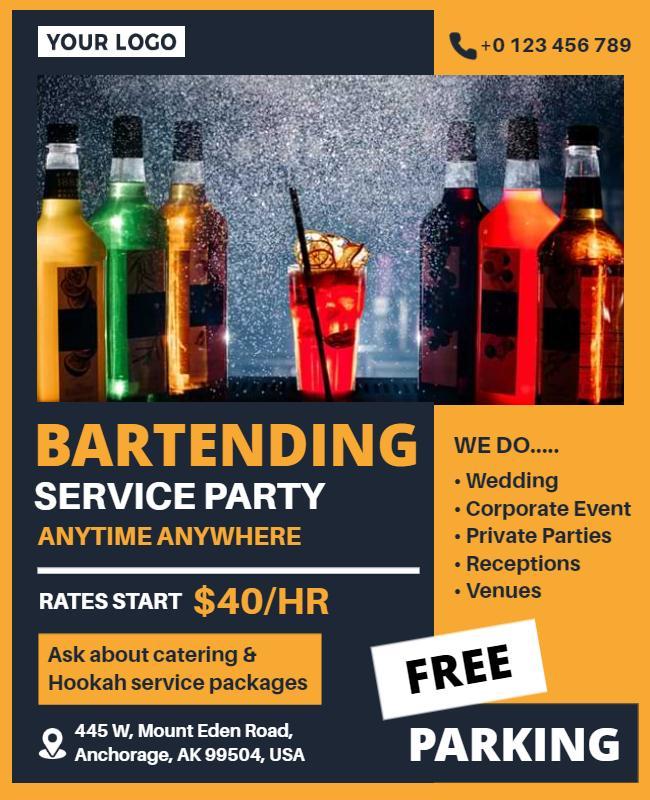 Bartending Service Party Promotion Flyer Template