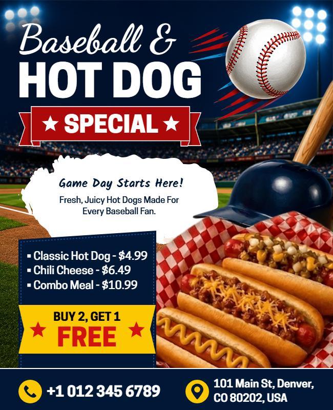 Baseball and Hot Dog Special Offer Flyer Template