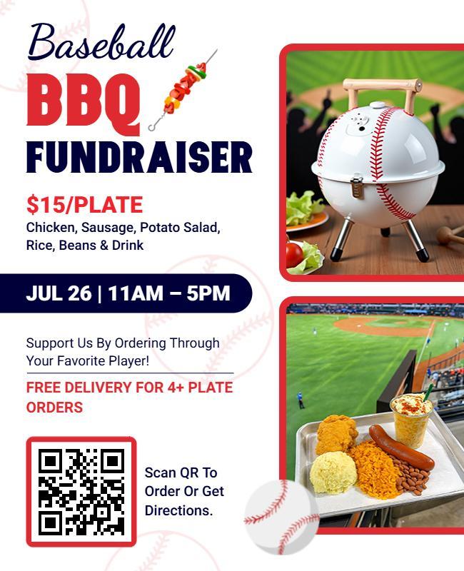 Baseball BBQ Fundraiser with Grilled Food Specials Flyer Template