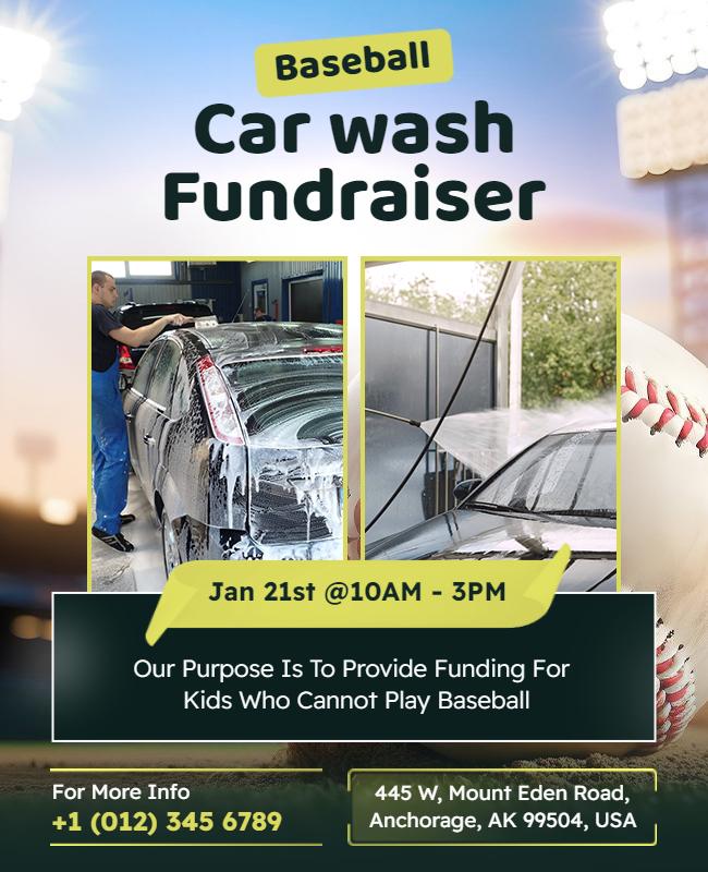 Baseball Car Wash Fundraiser Event Flyer Template