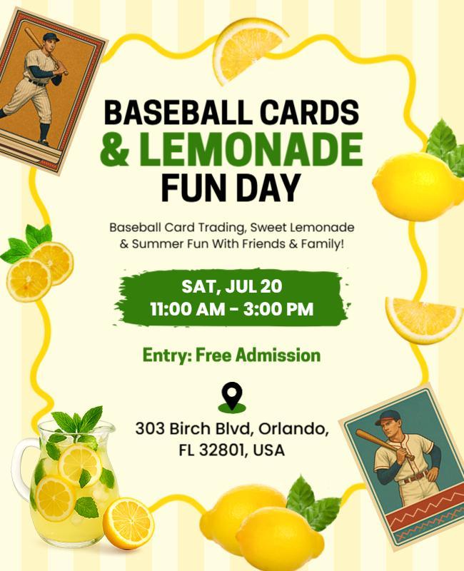 Baseball Card Trading and Lemonade Stand Event Flyer Template
