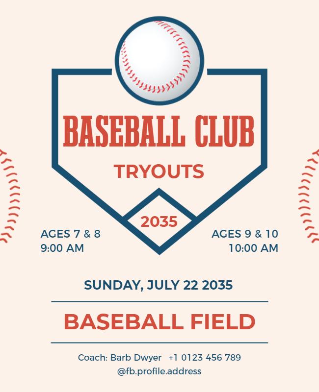 Baseball Club Tryouts Announcement Flyer Template