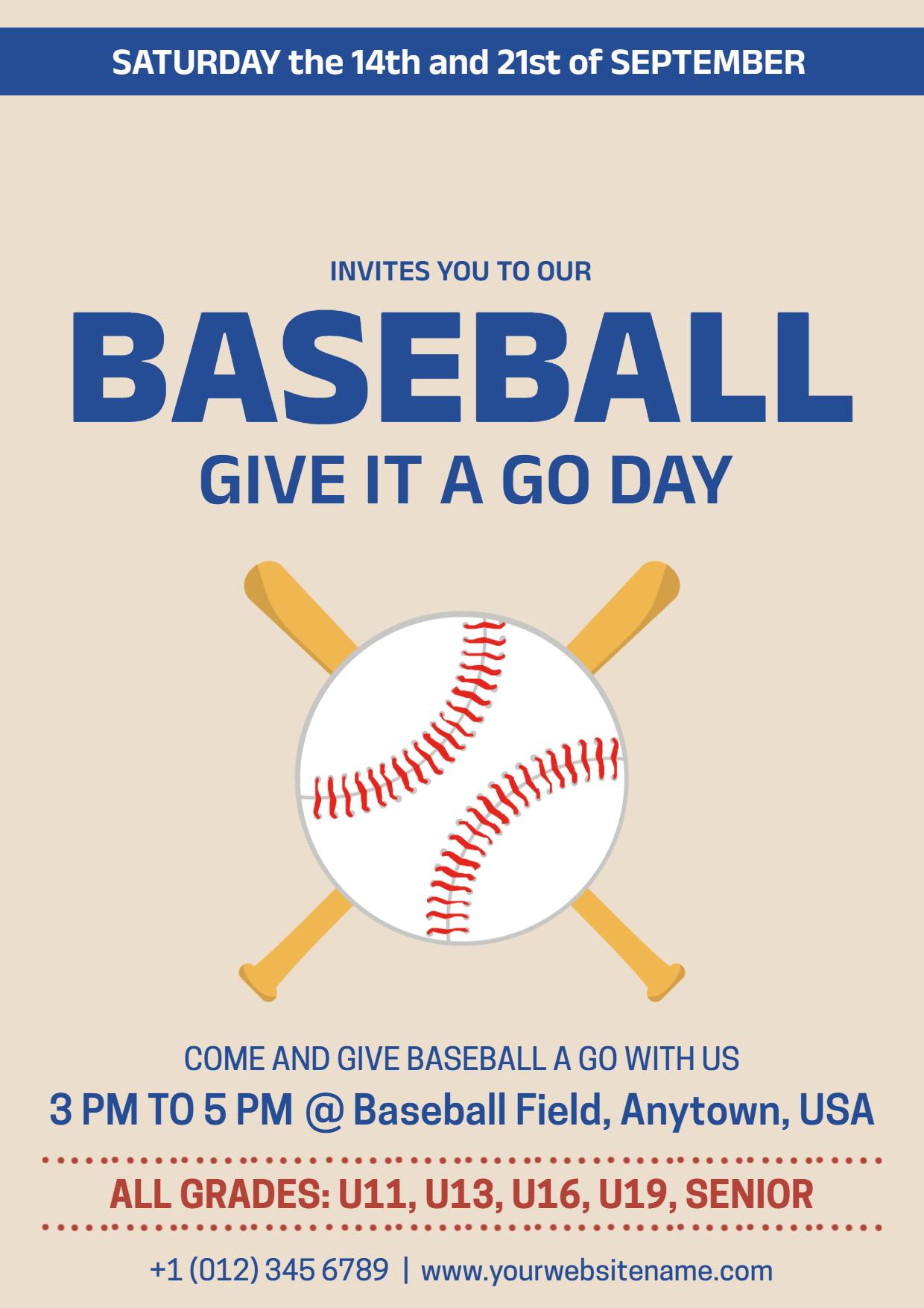 Baseball Community Tryout Event A4 Flyer Template