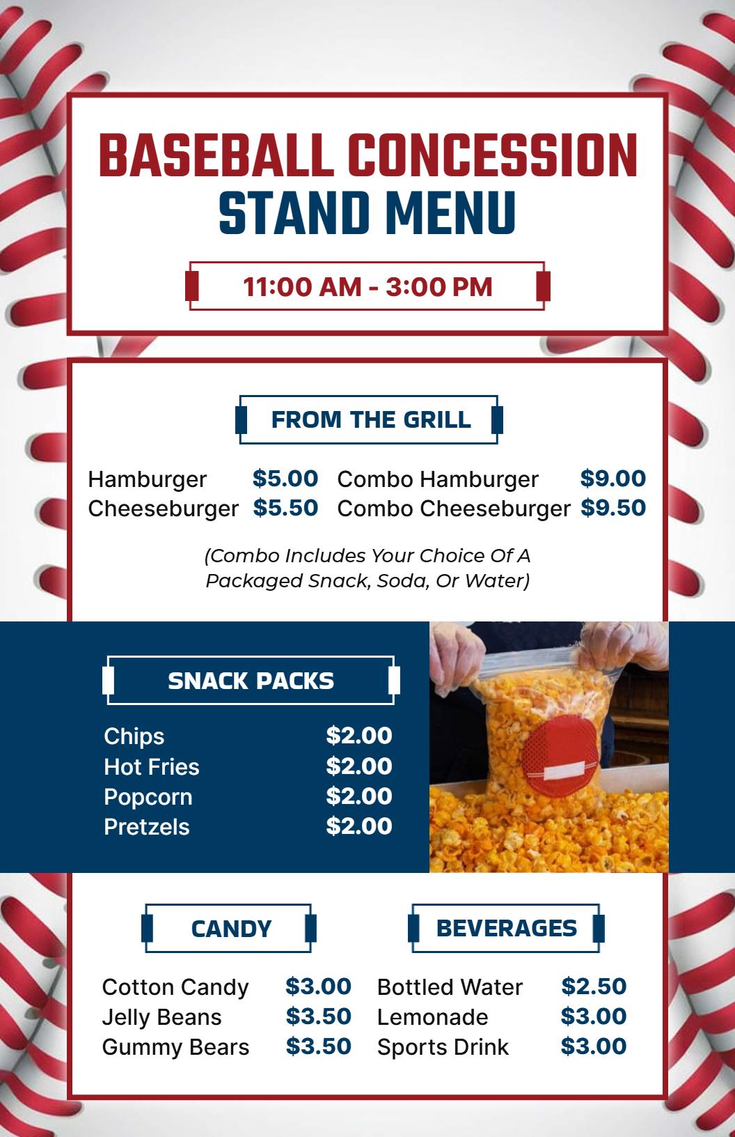 Baseball Concession Stand Menu Template