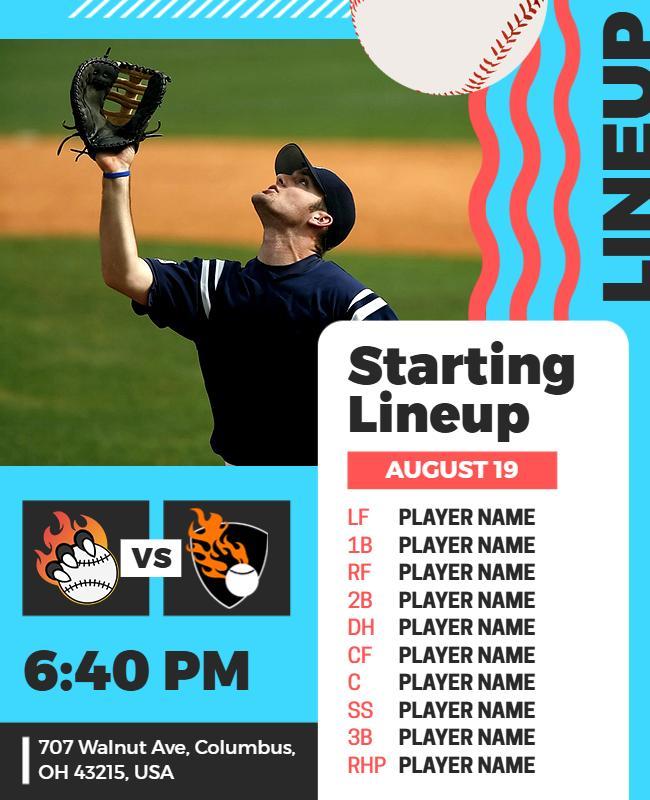 Baseball Game Starting Lineup Flyer Template