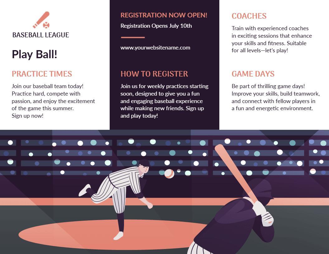 Baseball League Summer Registration and Game Days Brochure Template