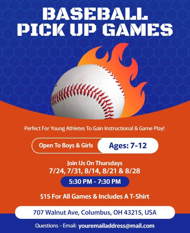 Baseball Pick-up Games Youth Activity Flyer Template