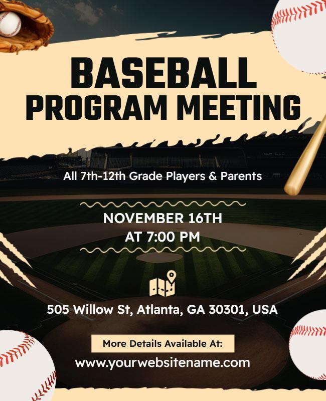 Baseball Program Meeting Announcement Flyer Template