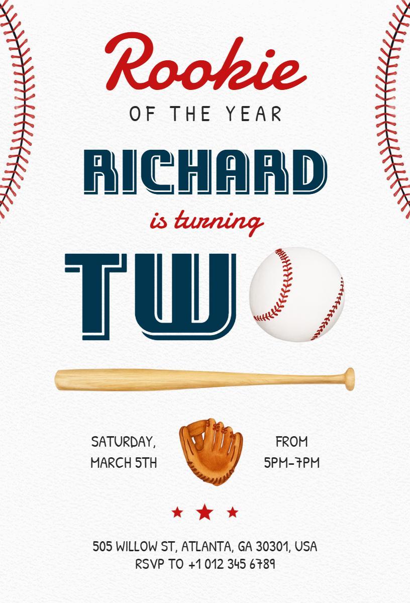 Baseball Rookie Birthday Celebration Invitation Template