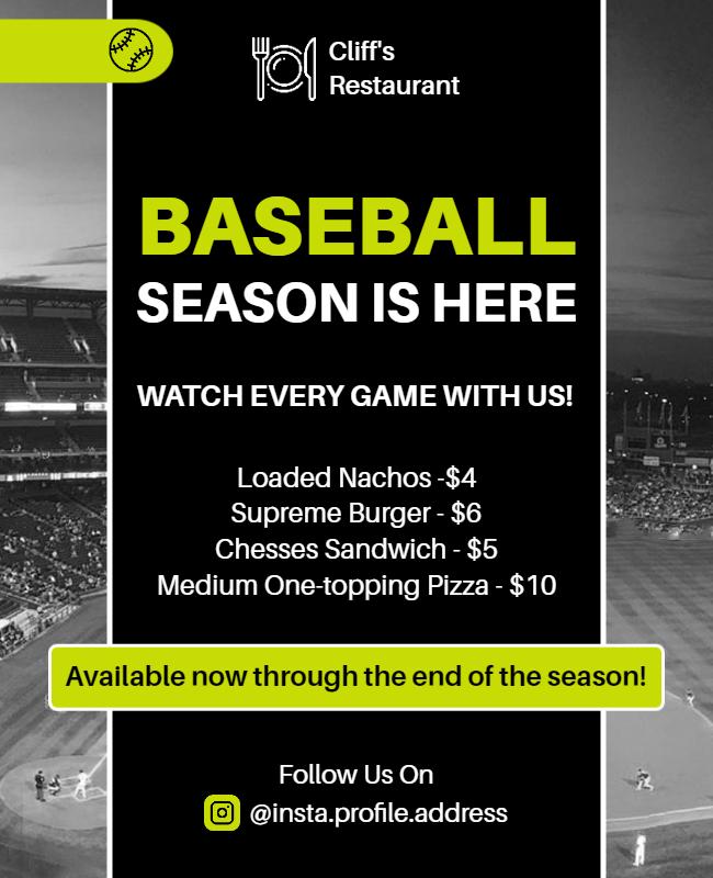 Baseball Season Restaurant Promotion Flyer Template