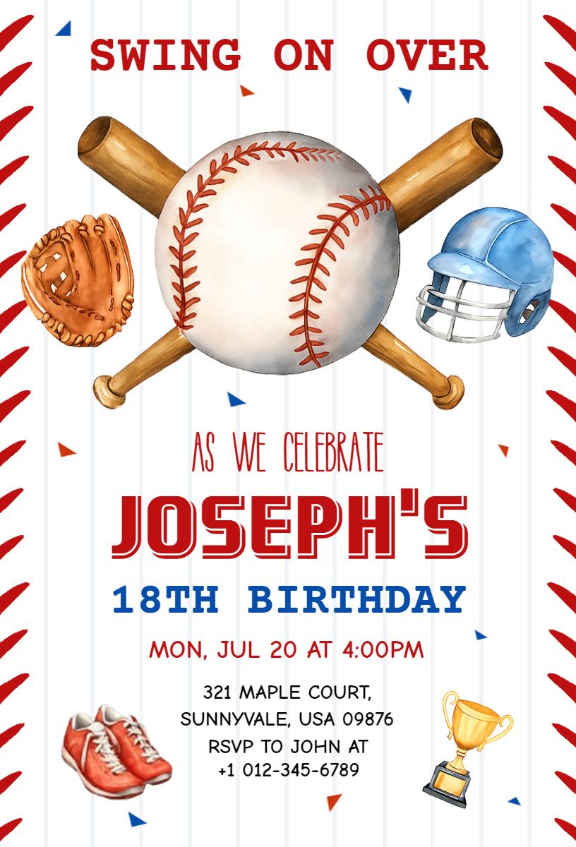 Baseball-Themed 18th Birthday Celebration Invitation Template