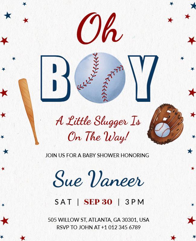Baseball Themed Baby Shower Invitation Flyer Template