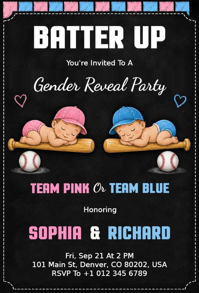 Baseball Themed Gender Reveal Party Invitation Template